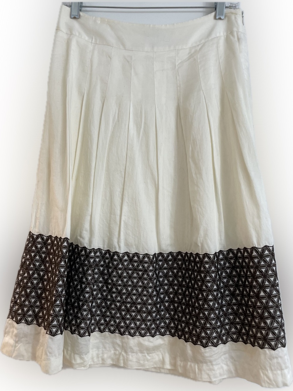 LOFT Classic Ivory Skirt with Brown Lace Embellishment Near Hem